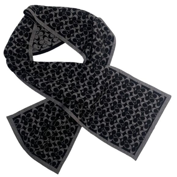 Coach Black & Charcoal Mini Signature Muffler Scarf W-156 7-3/4” x 48” - Picture 1 of 6